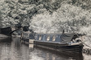 Moored Narrow-boats (infrared) by Barrie Glover